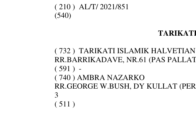 Zëri i markës TARIKATI HALVETI në buletin