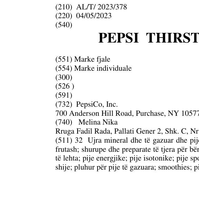 Zëri i markës PEPSI THIRSTY FOR MORE në buletin