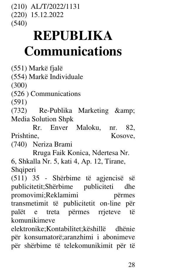 Zëri i markës REPUBLIKA Communications në buletin
