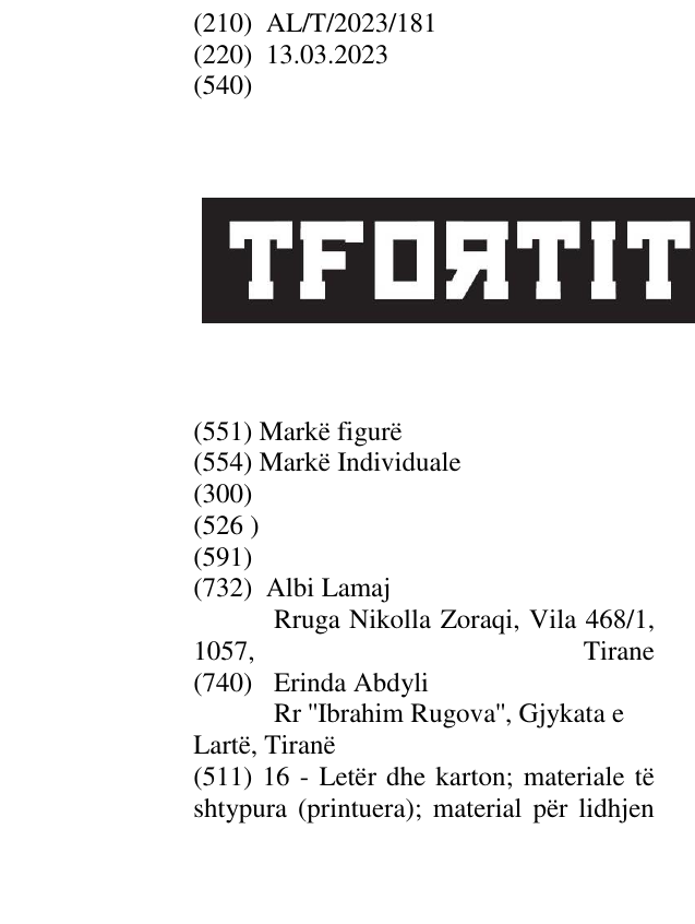 Zëri i markës TFORTIT në buletin