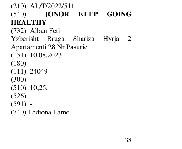 Zëri i markës JONOR KEEP GOING HEALTHY në buletin