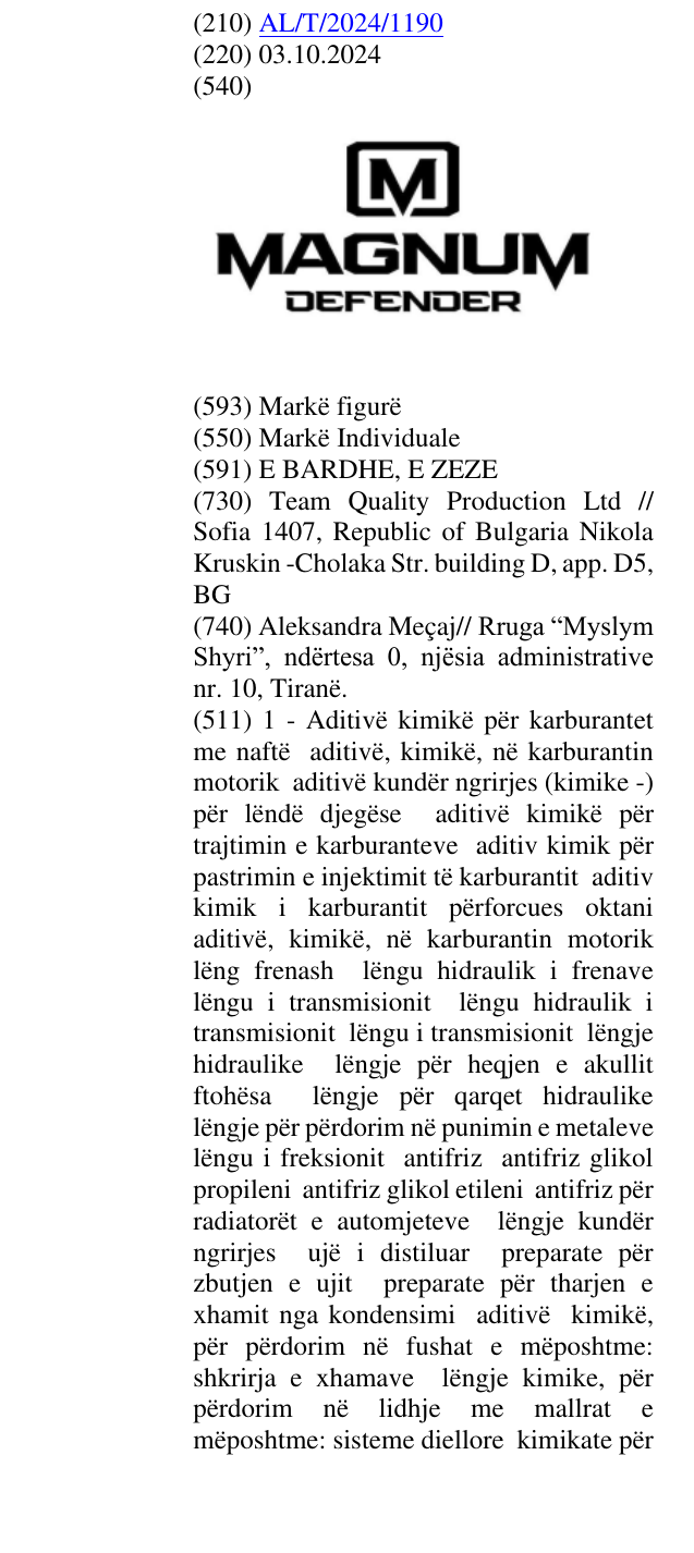 Zëri i markës MAGNUM DEFENDER në buletin