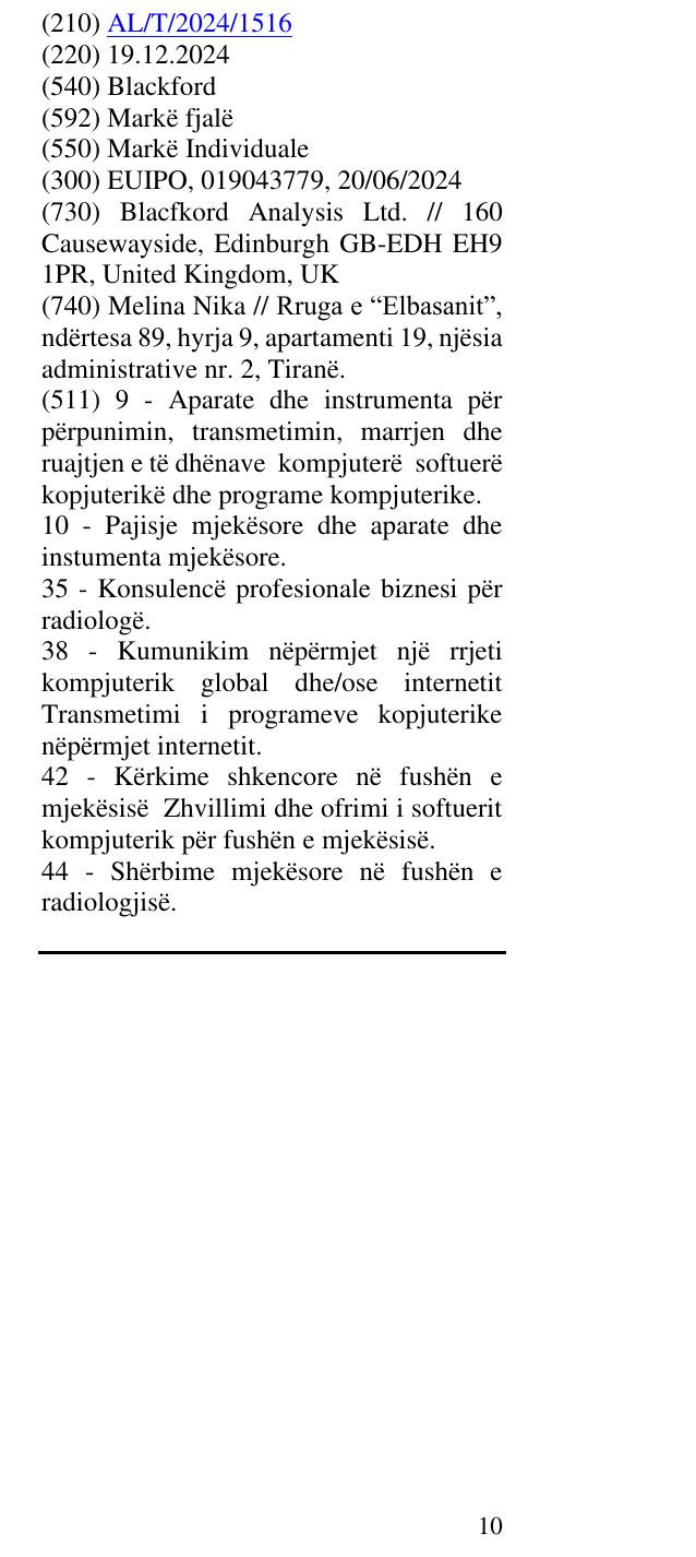 Zëri i markës Blackford në buletin