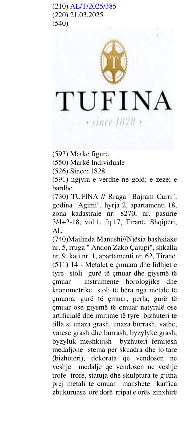 Zëri i markës Since; 1828 në buletin