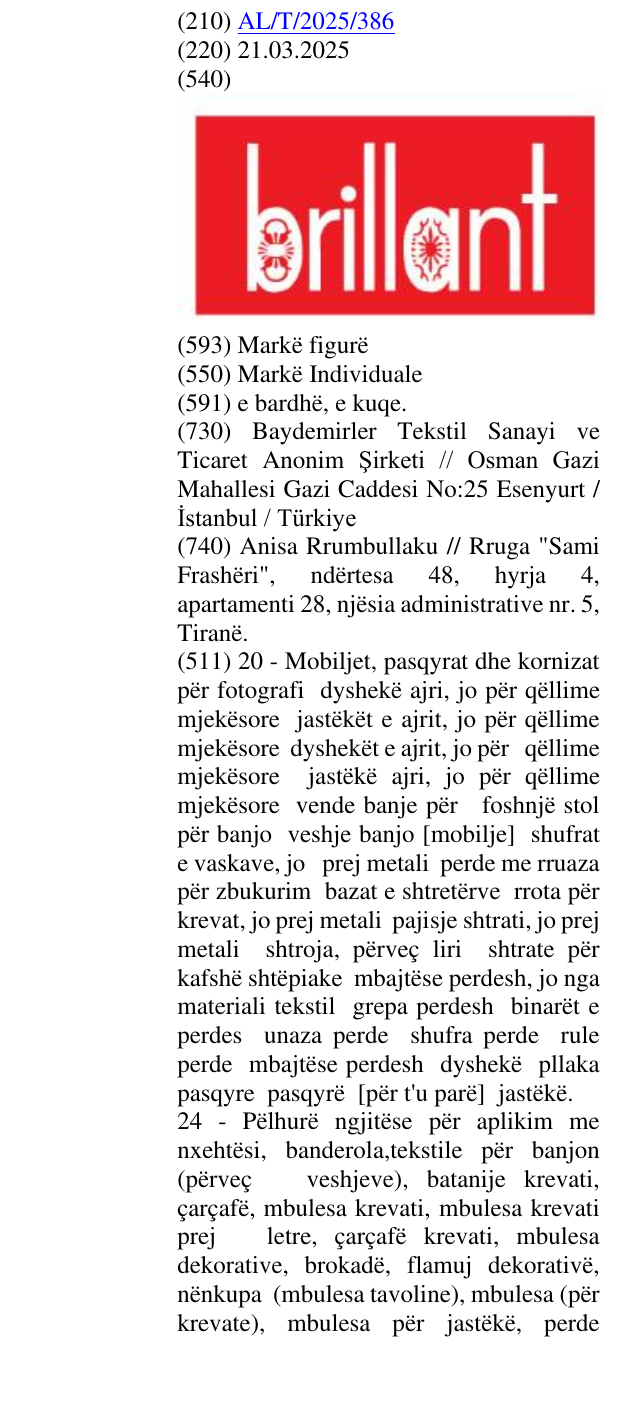 Zëri i markës Brillant në buletin