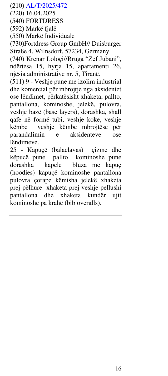 Zëri i markës FORTDRESS në buletin