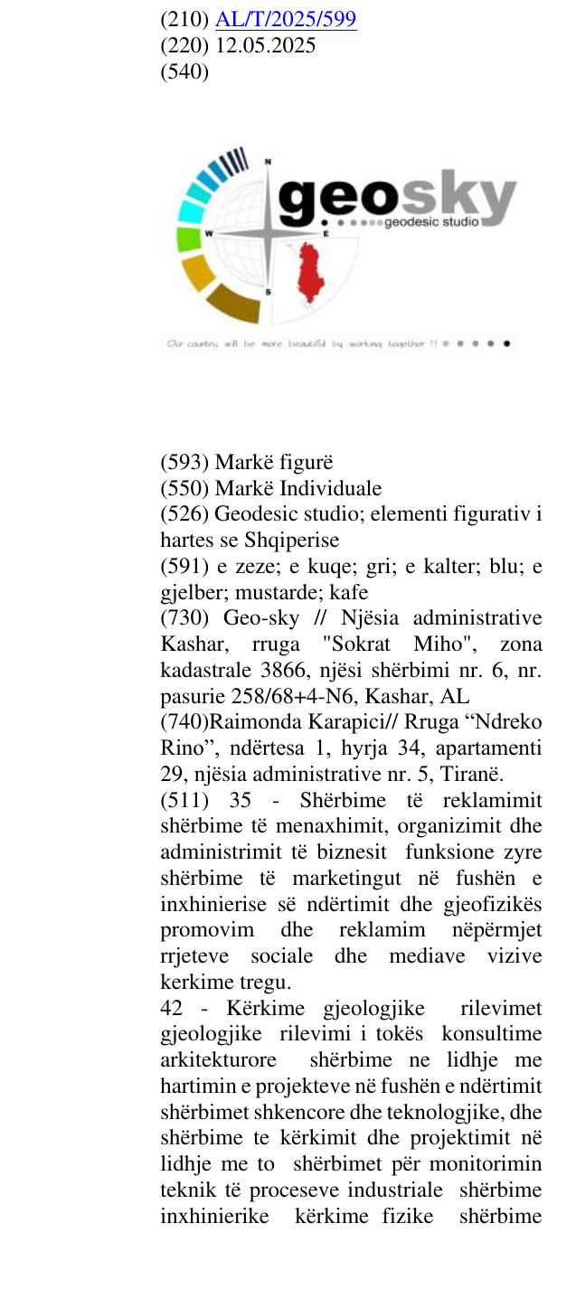 Zëri i markës Geodesic studio; elementi figurativ i hartes se Shqiperise në buletin