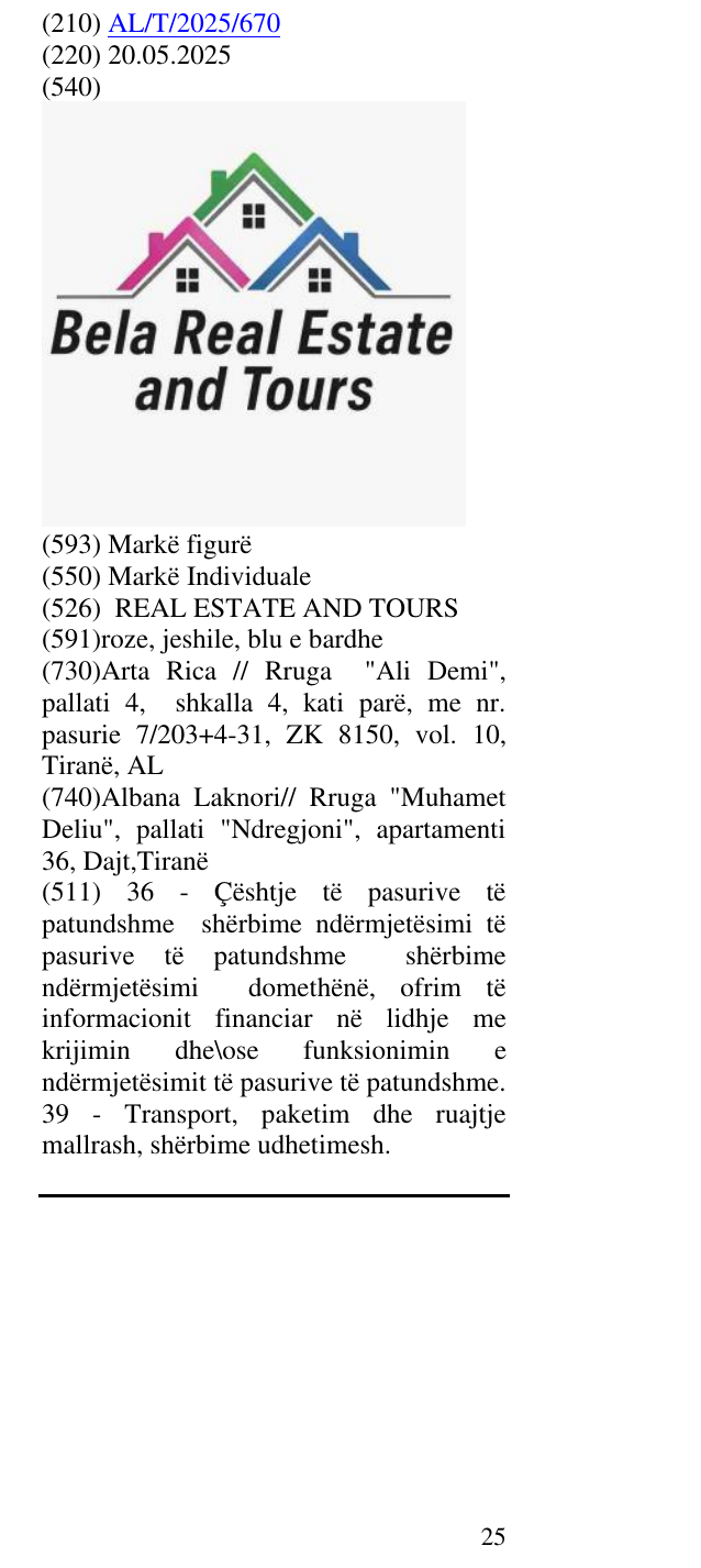 Zëri i markës REAL ESTATE AND TOURS në buletin