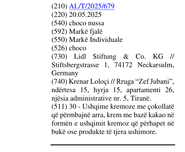 Zëri i markës choco nussa në buletin
