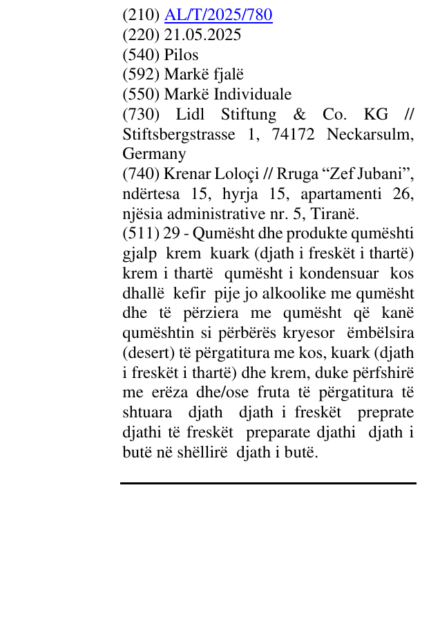 Zëri i markës Pilos në buletin