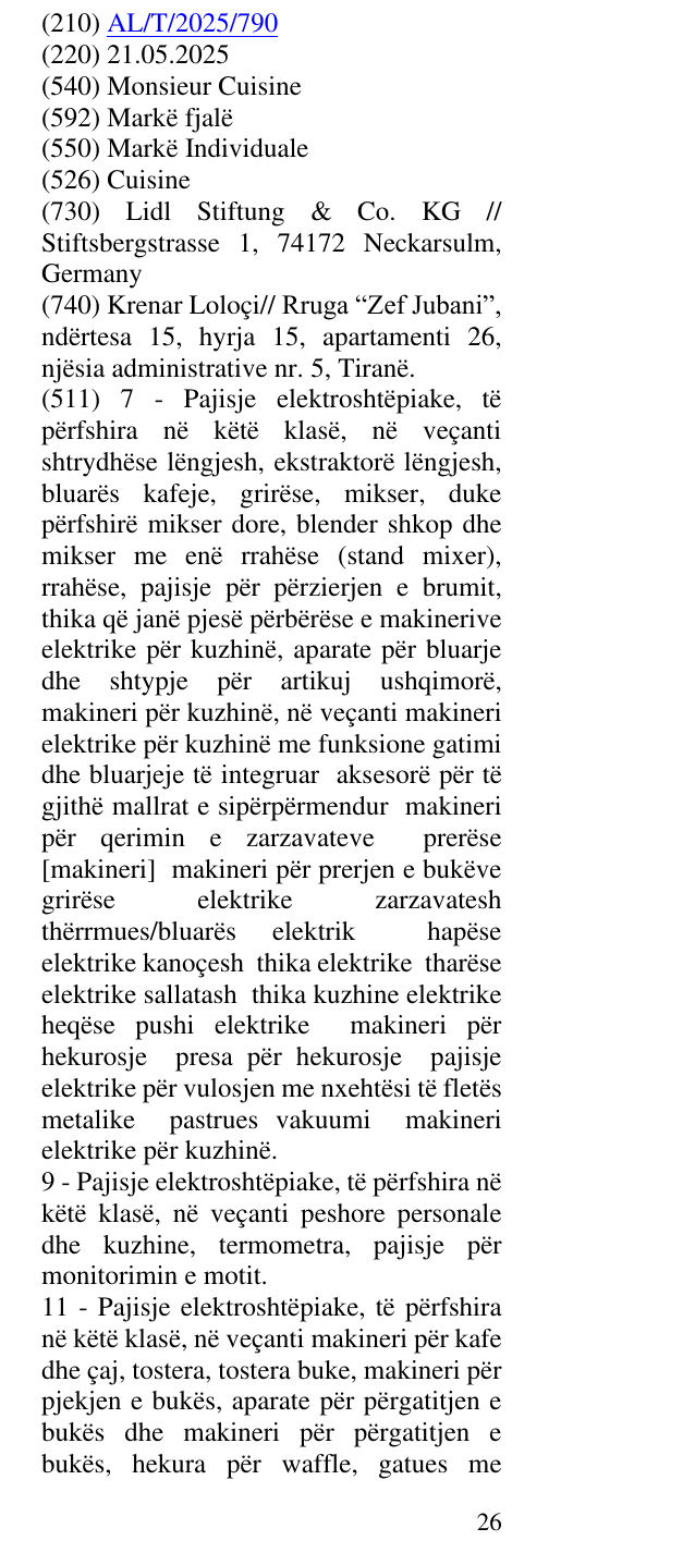 Zëri i markës Monsieur Cuisine në buletin