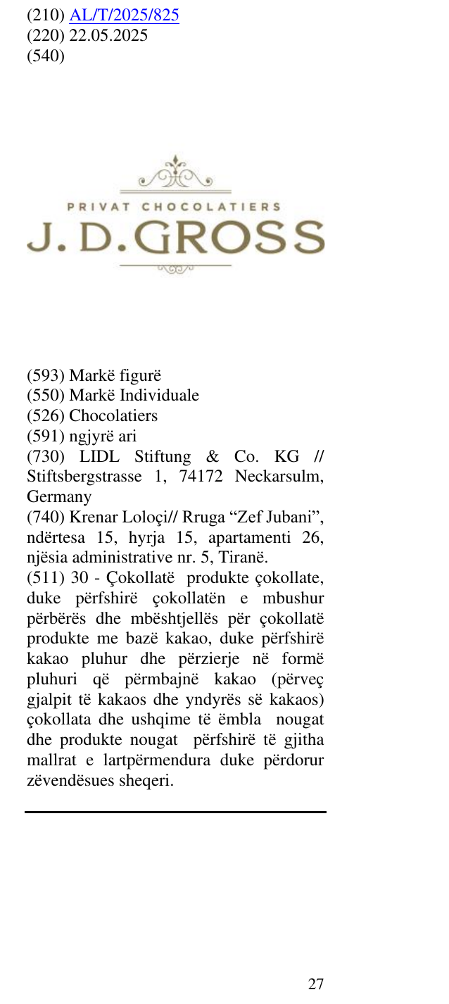 Zëri i markës Chocolatiers në buletin