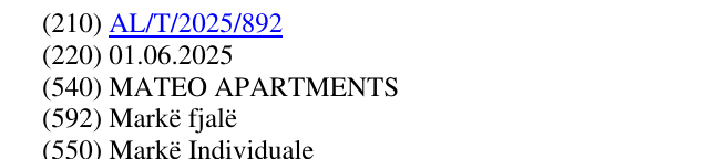 Zëri i markës MATEO APARTMENTS në buletin