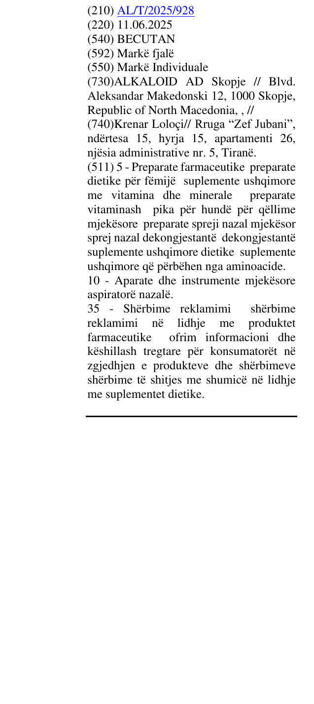 Zëri i markës BECUTAN në buletin