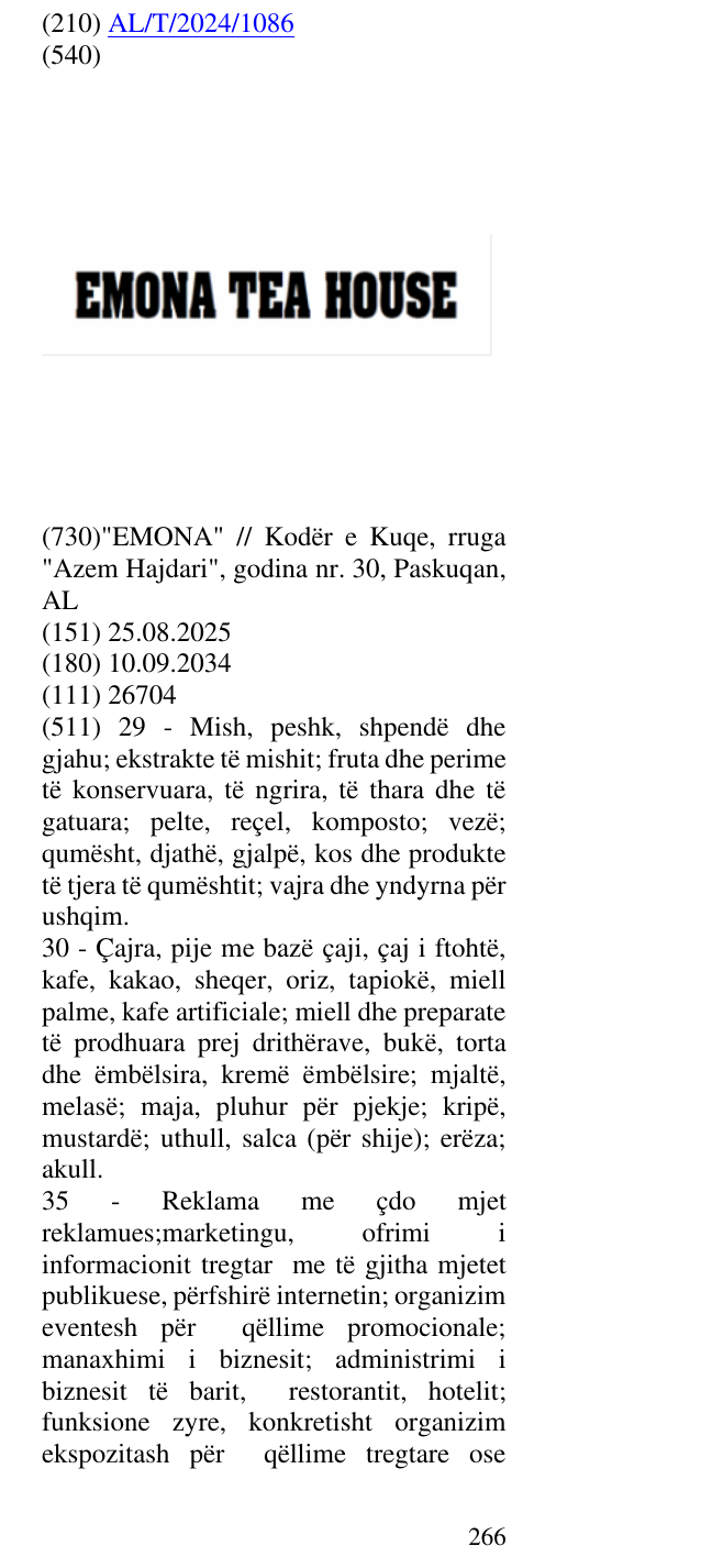 Zëri i markës TEA HOUSE në buletin