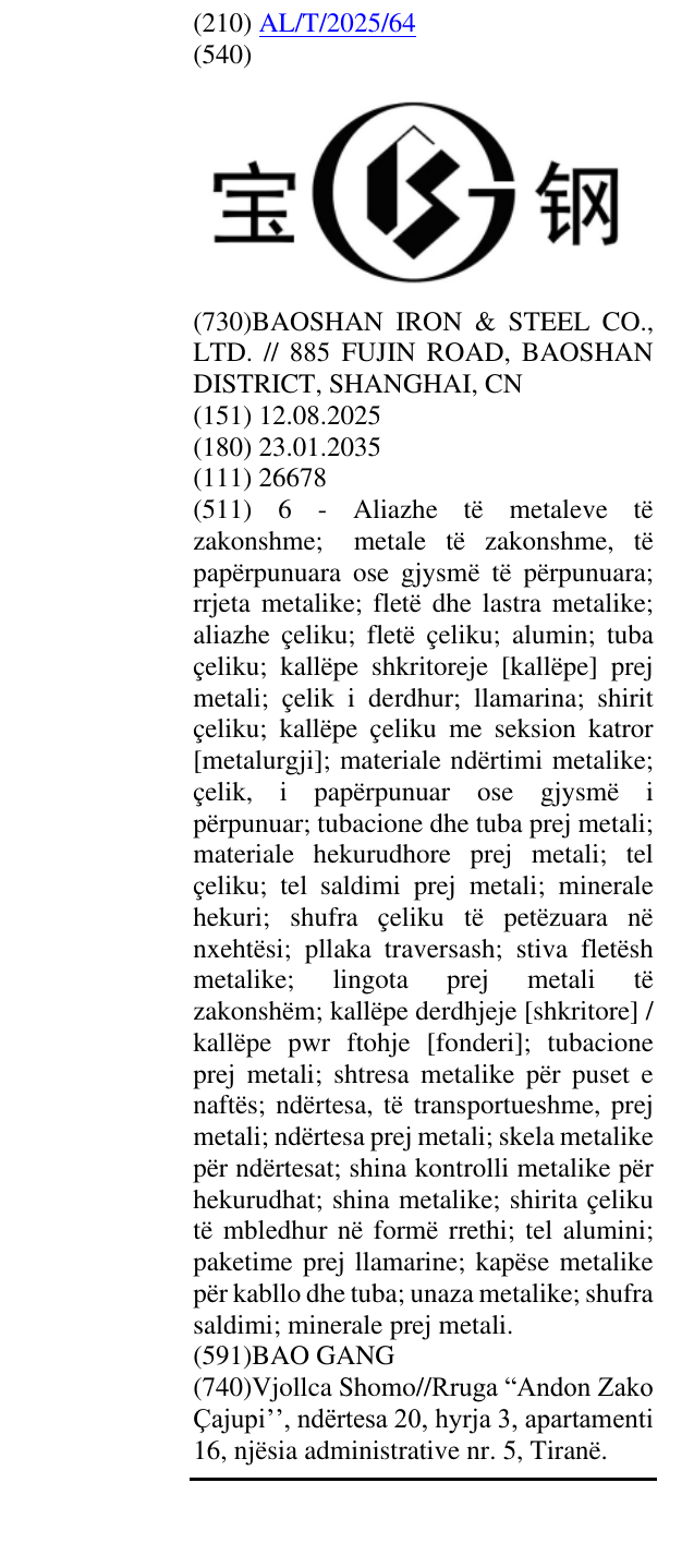 Zëri i markës BAO GANG në buletin