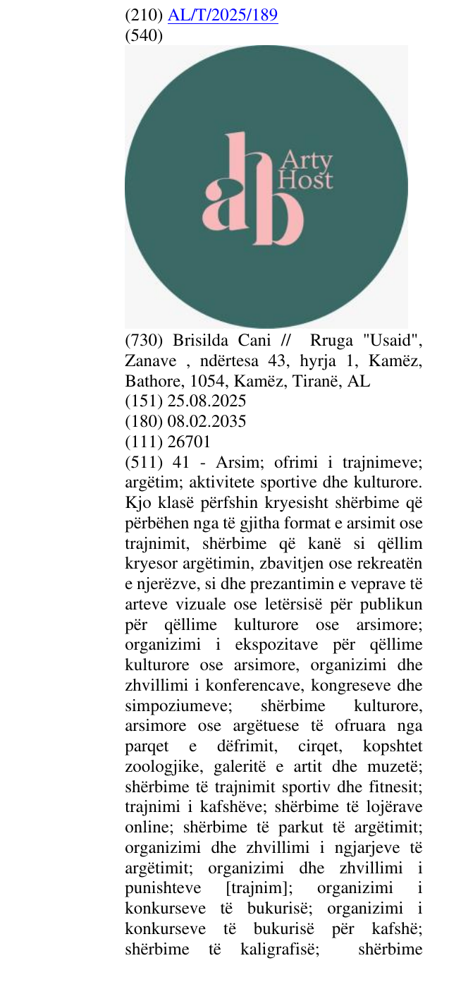 Zëri i markës Arty Host në buletin