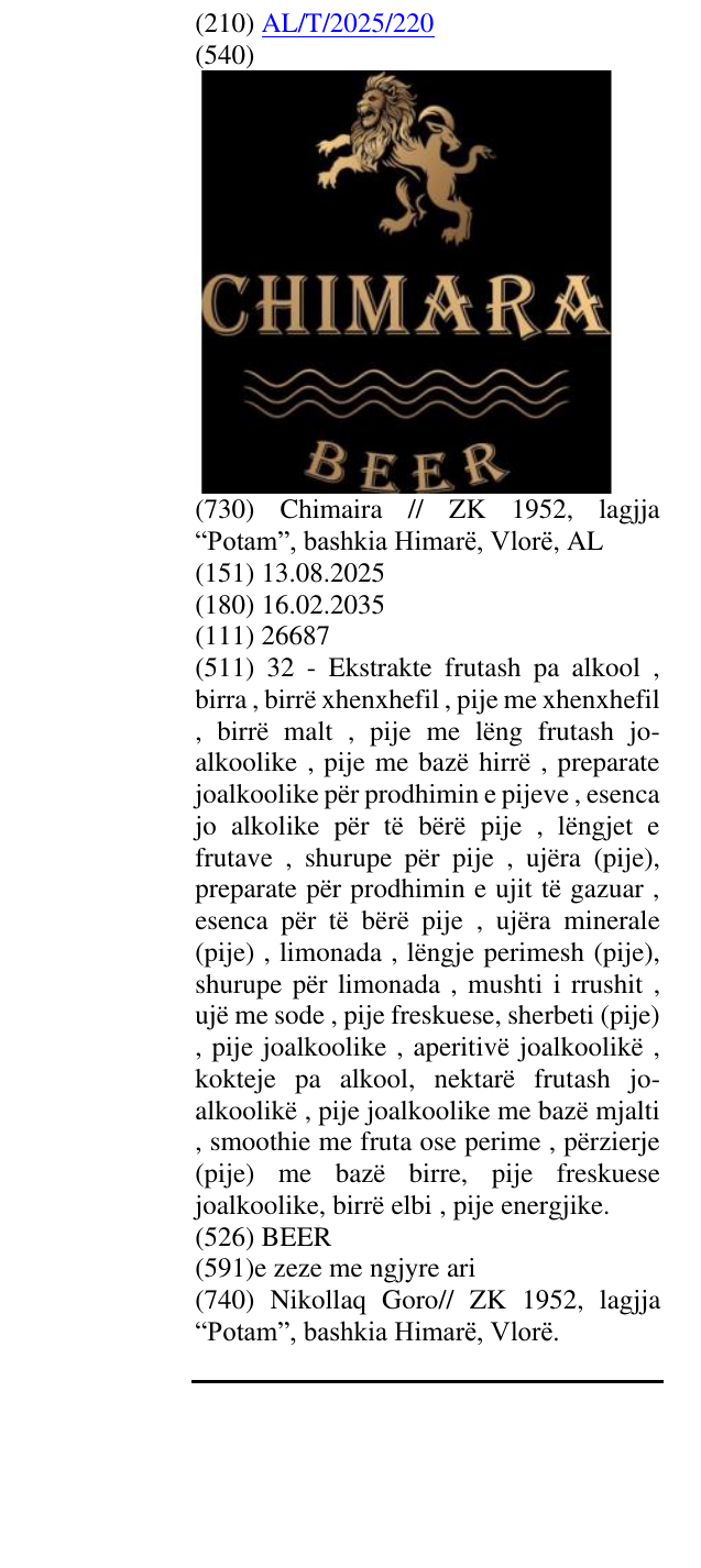 Zëri i markës BEER në buletin