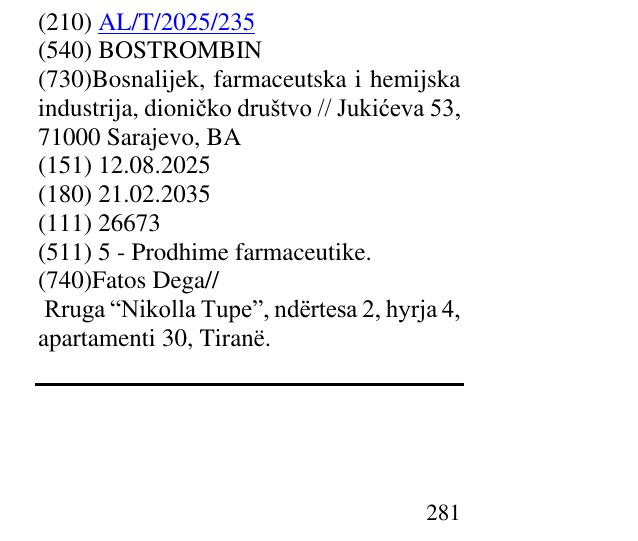 Zëri i markës BOSTROMBIN në buletin