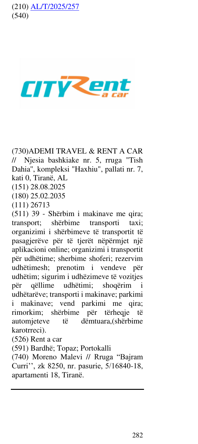Zëri i markës Rent a car në buletin
