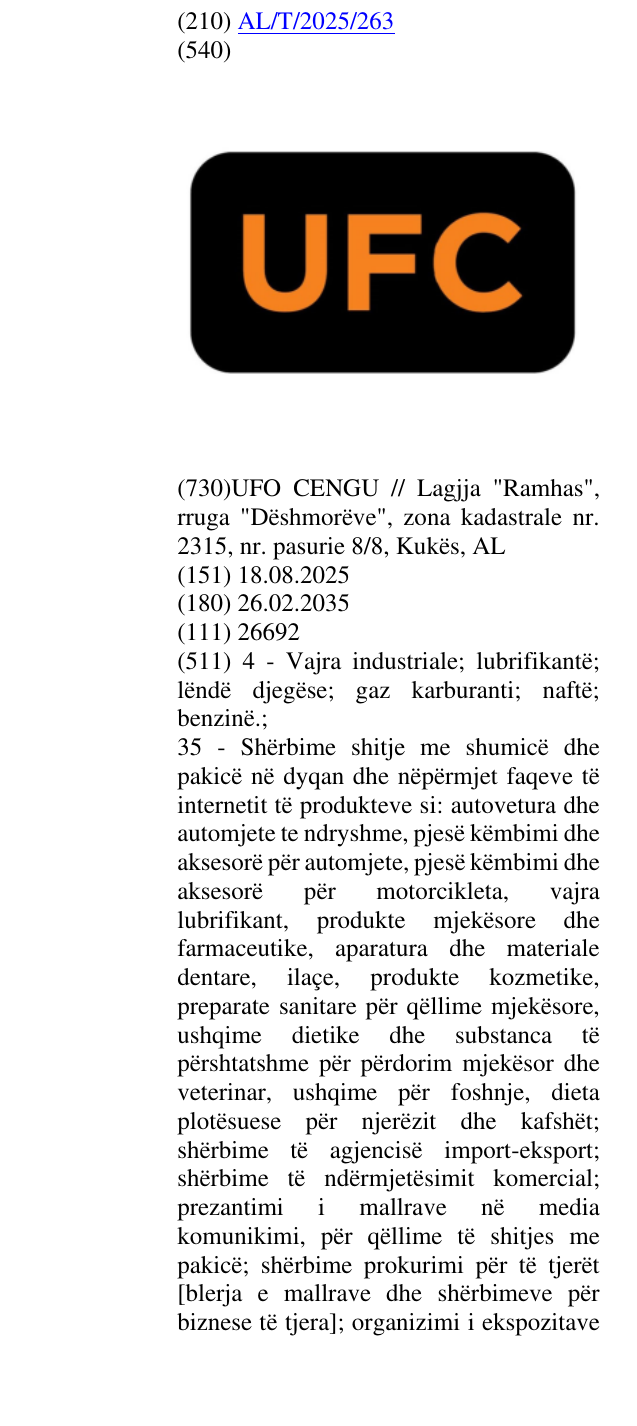 Zëri i markës UFC në buletin