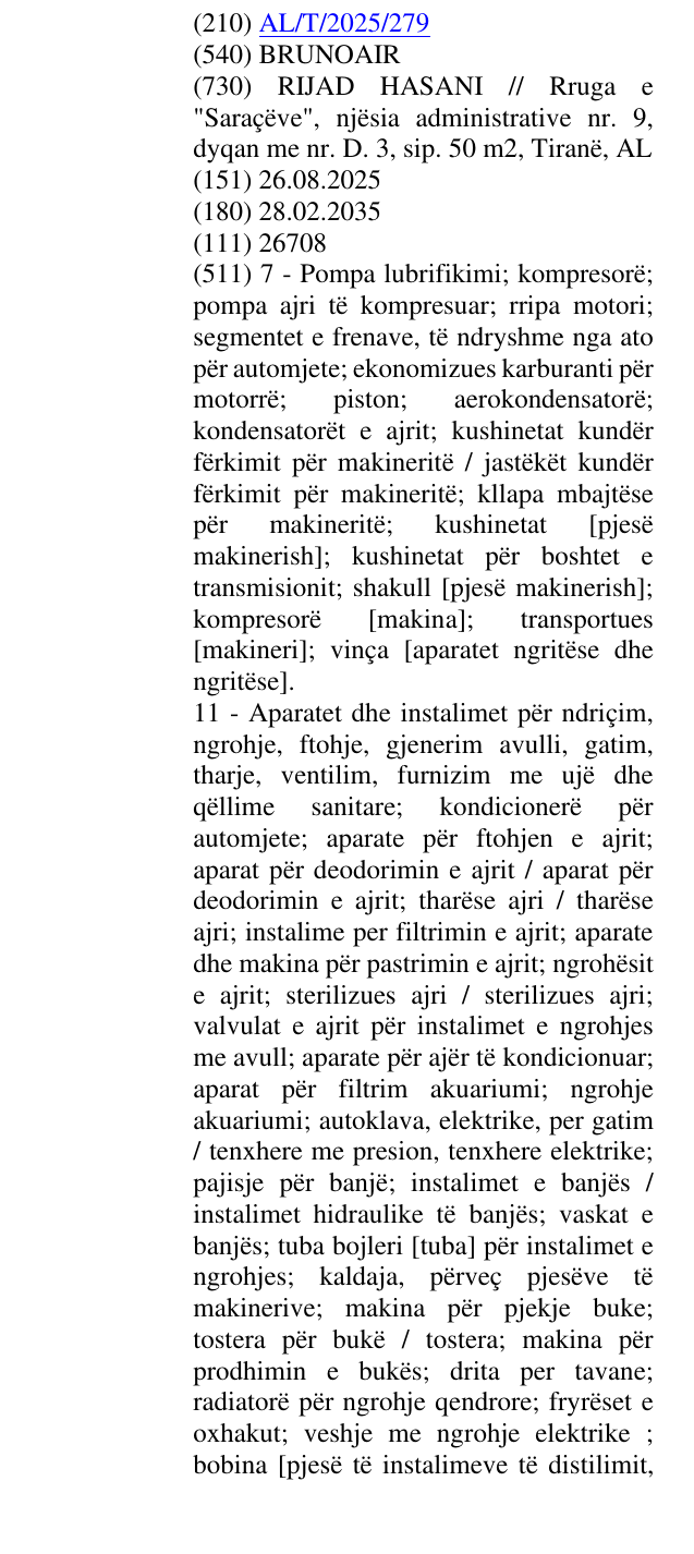Zëri i markës BRUNOAIR në buletin