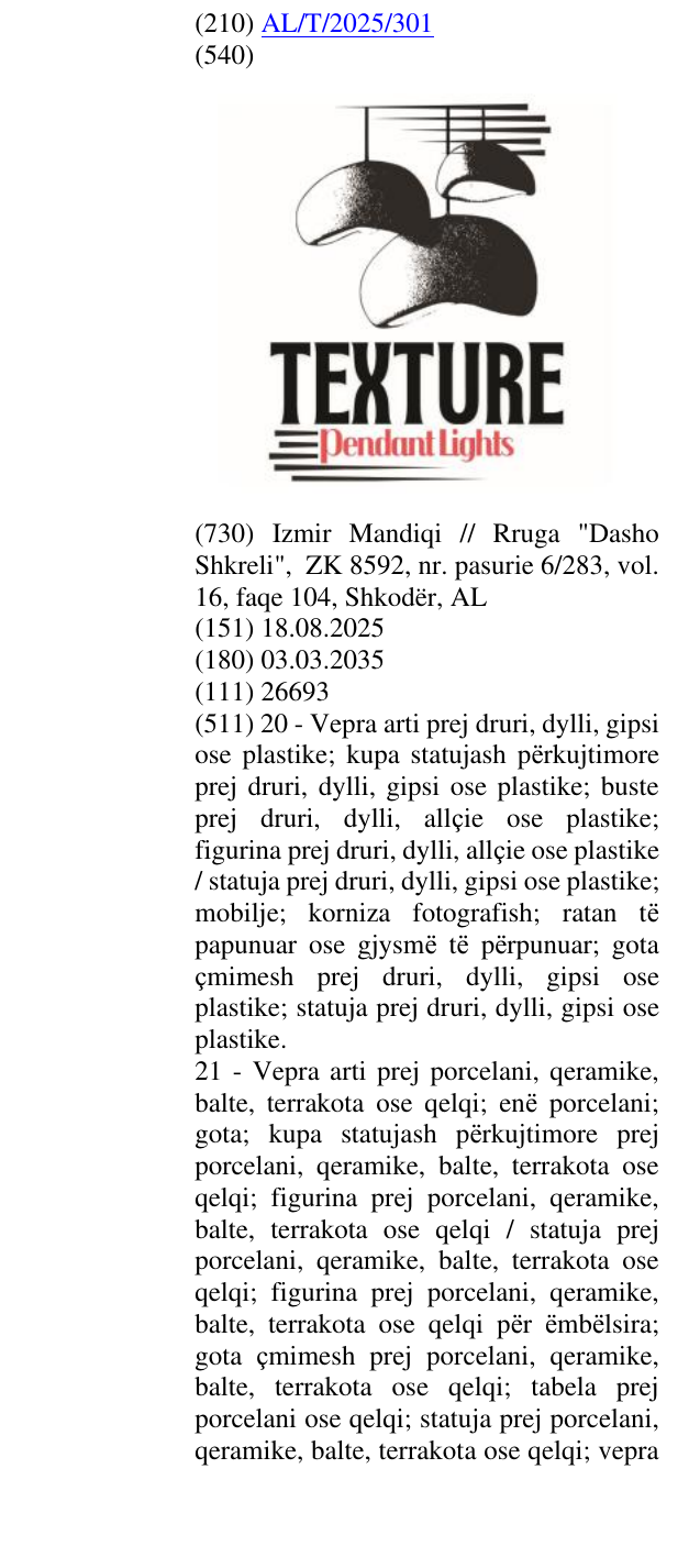 Zëri i markës Pendant; Lights në buletin
