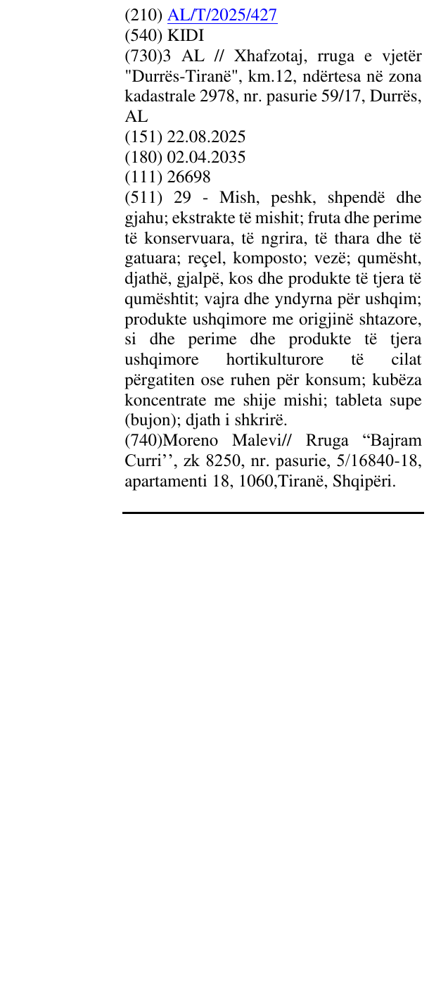 Zëri i markës KIDI në buletin