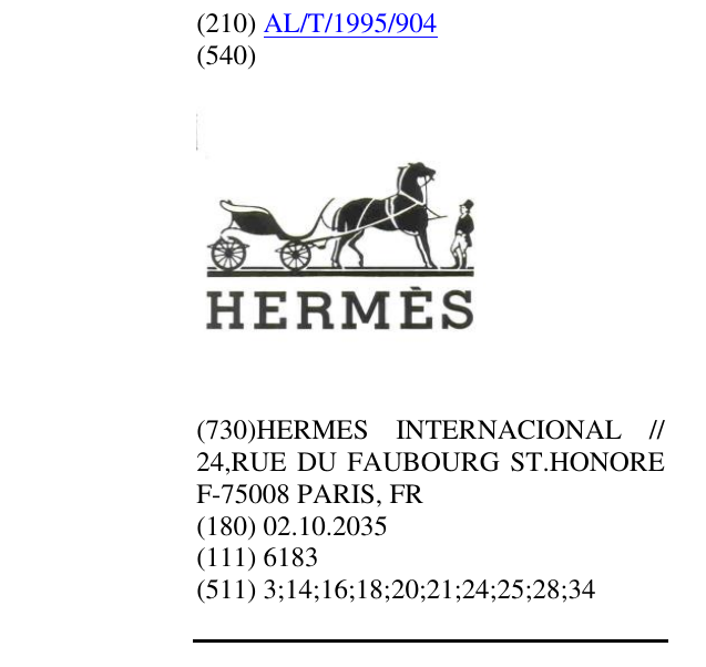 Zëri i markës HERMÈS & carriage në buletin