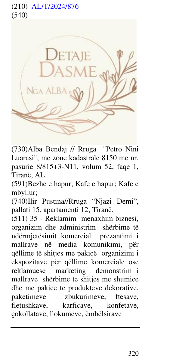 Zëri i markës DETAJE DASME NGA ALBA në buletin