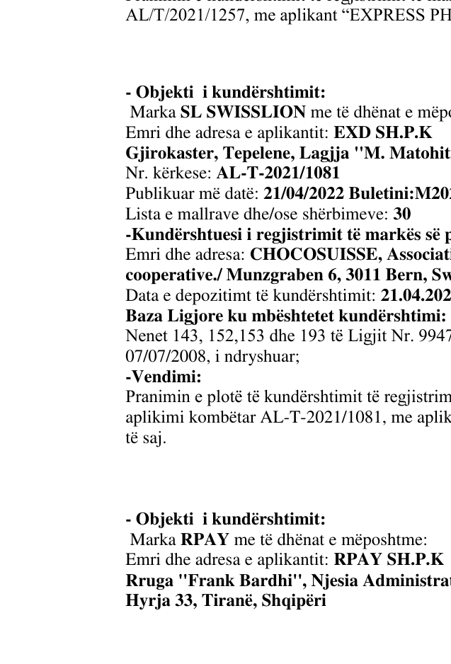 Zëri i markës NORMOLAX në buletin