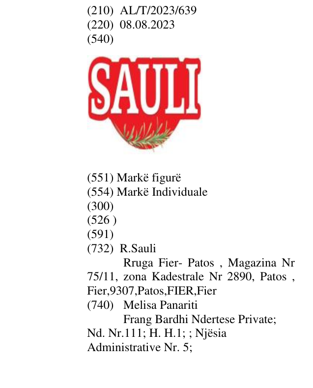 Zëri i markës SAULI në buletin