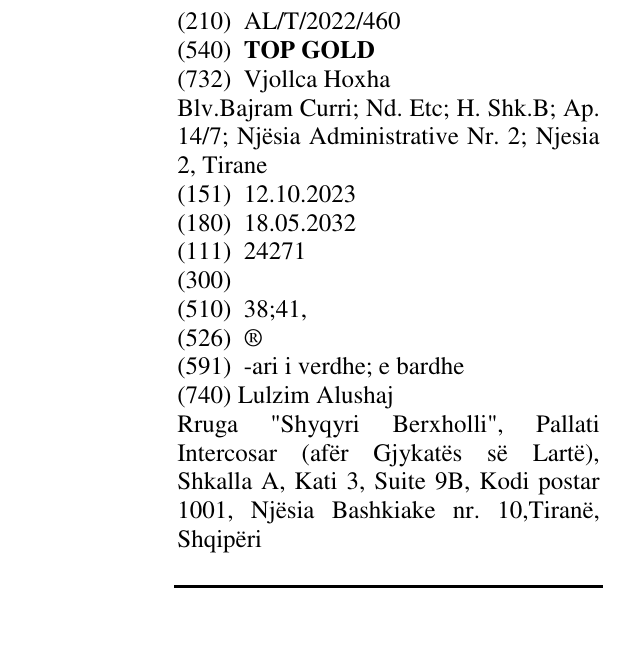 Zëri i markës TOP GOLD në buletin