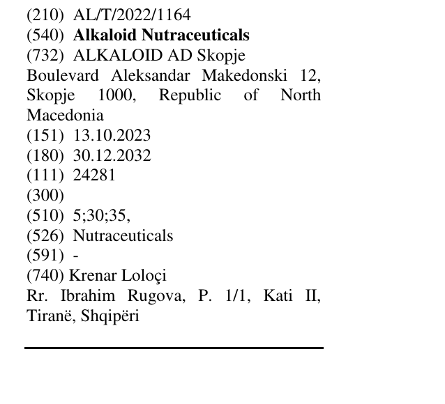 Zëri i markës Alkaloid Nutraceuticals në buletin