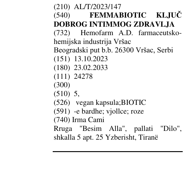 Zëri i markës FEMMABIOTIC KLJU Č DOBROG INTIMMOG ZDRAVLJA në buletin