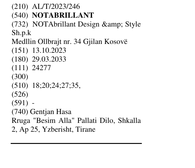 Zëri i markës NOTABRILLANT në buletin