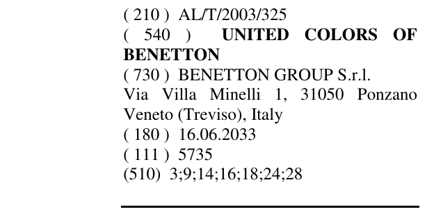 Zëri i markës UNITED COLORS OF BENETTON në buletin