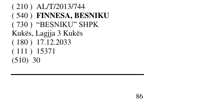 Zëri i markës FINNESA, BESNIKU në buletin