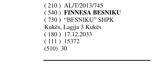 Zëri i markës FINNESA BESNIKU në buletin