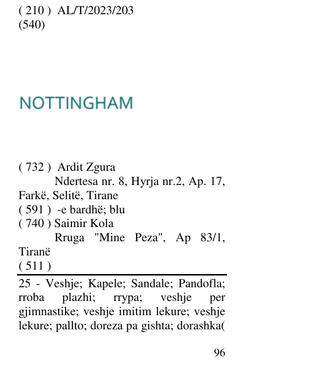 Zëri i markës NOTTINGHAM në buletin
