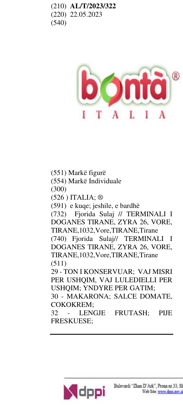 Zëri i markës ITALIA; ® në buletin