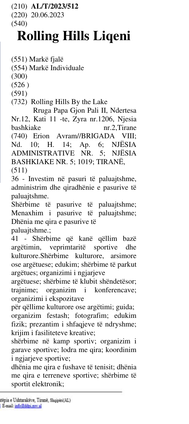 Zëri i markës Rolling Hills Liqeni në buletin