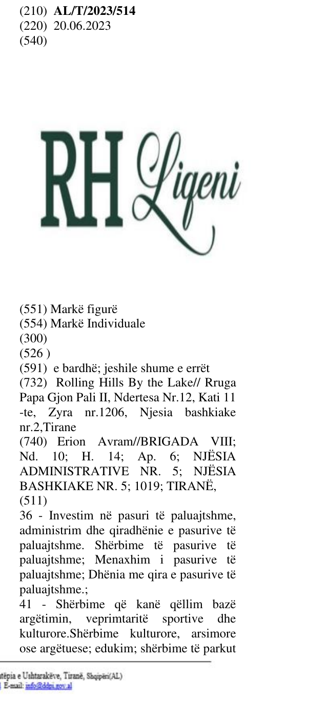 Zëri i markës RH Liqeni në buletin