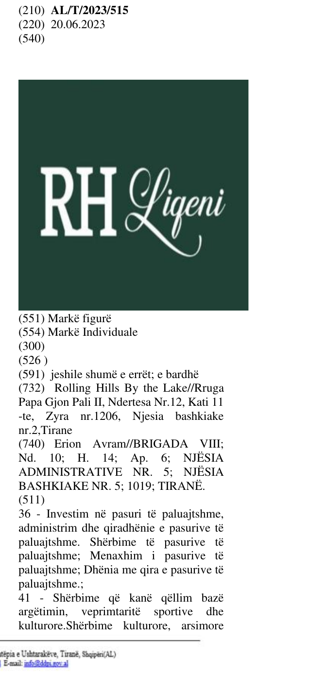 Zëri i markës RH Liqeni në buletin