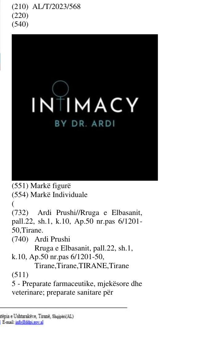Zëri i markës INTIMACY BY DR. ARDI në buletin