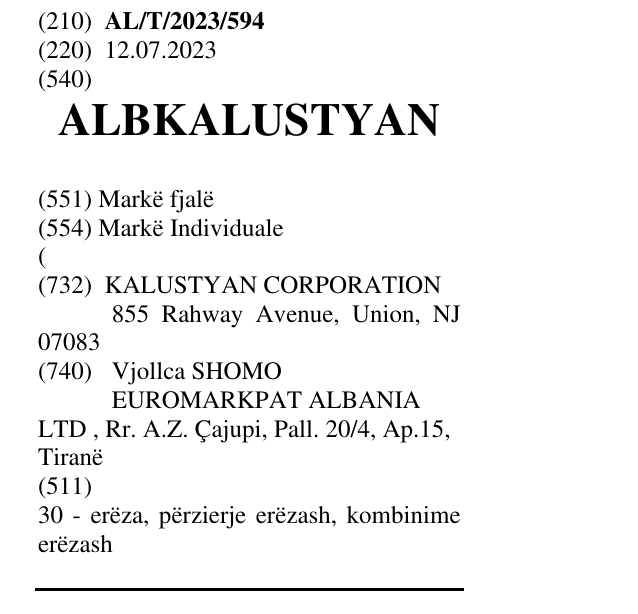 Zëri i markës ALBKALUSTYAN në buletin