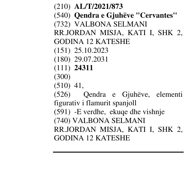 Zëri i markës Qendra e Gjuhëve "Cervantes'' në buletin