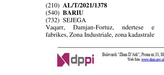 The entry of the trademark BARIU in the bulletin