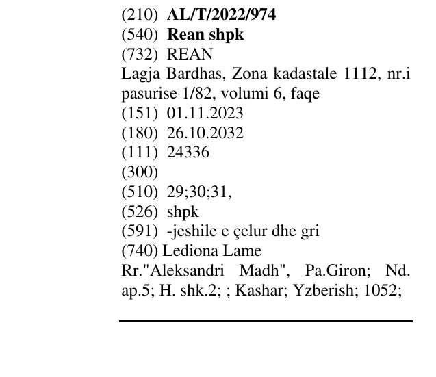 Zëri i markës Rean shpk në buletin