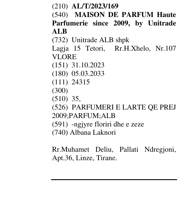 Zëri i markës MAISON DE PARFUM Haute Parfumerie since 2009, by Unitrade ALB në buletin
